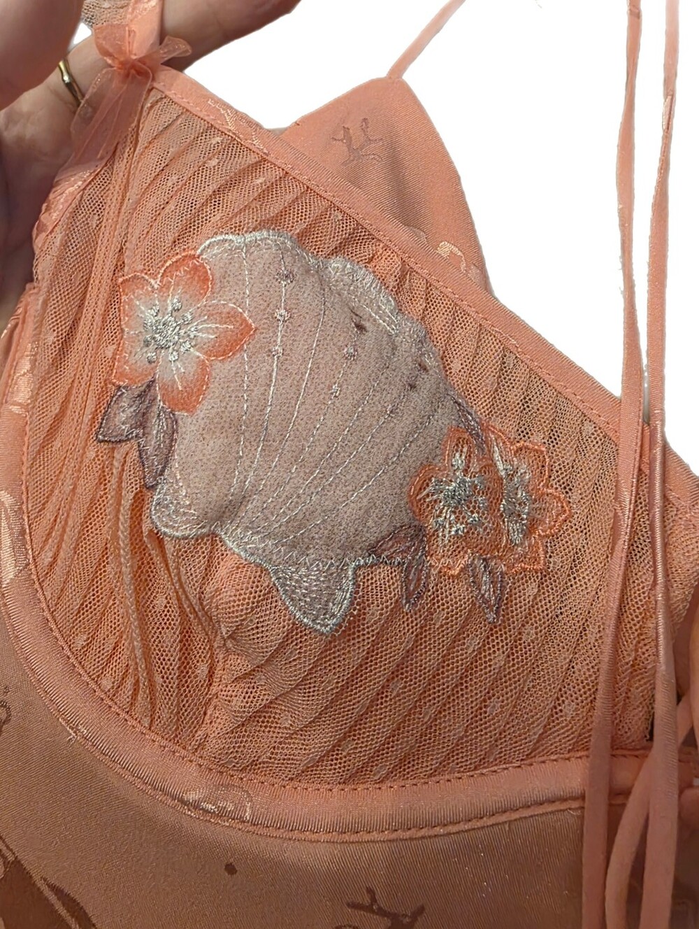 For Love & Lemons Pink Seashell Jaquard Lace-Trim Bra Back Slip Dress Sz M - Picture 14 of 14